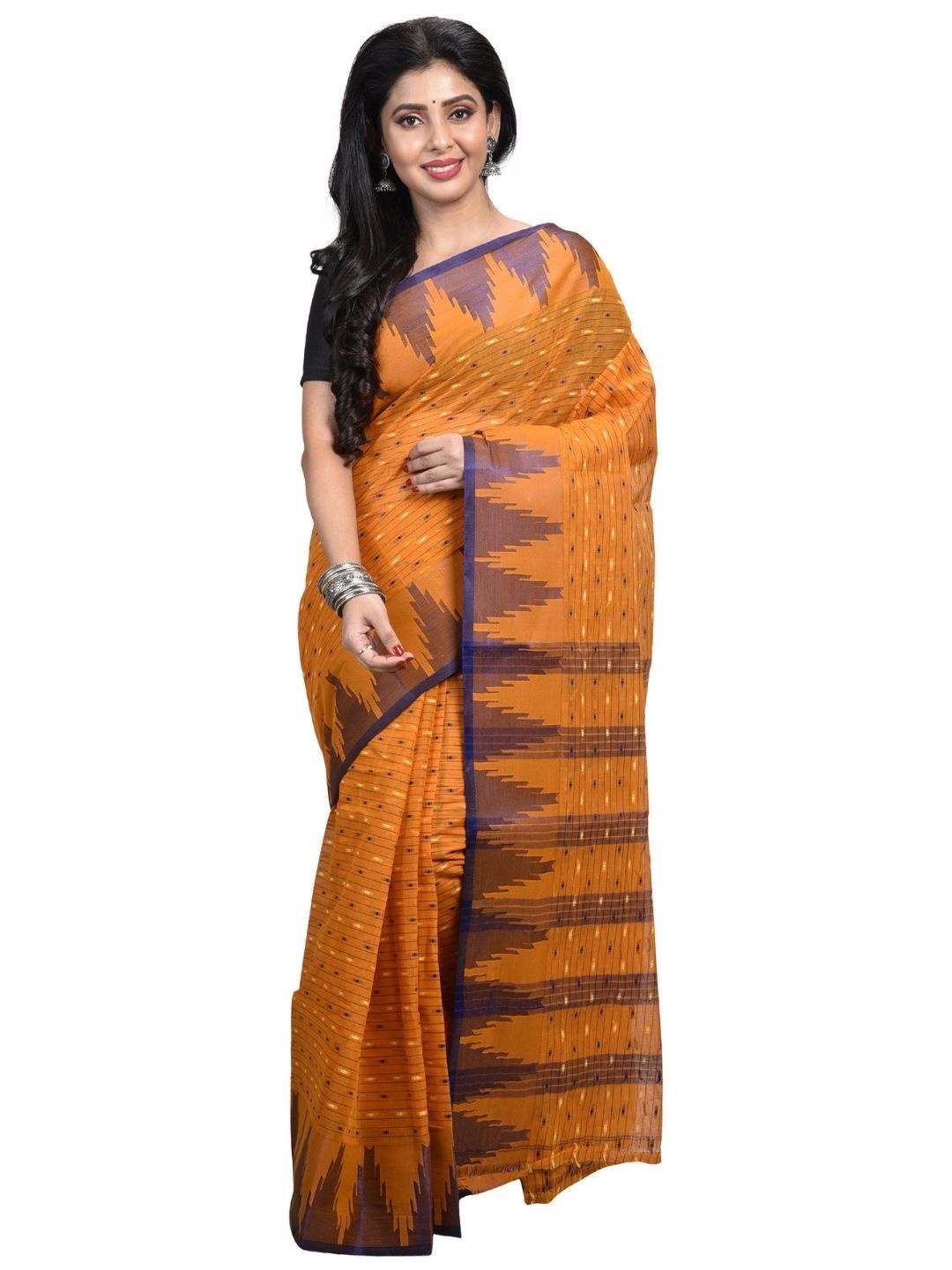 

RAJ SAREE HOUSE Woven Design Pure Cotton Jamdani Saree, Mustard