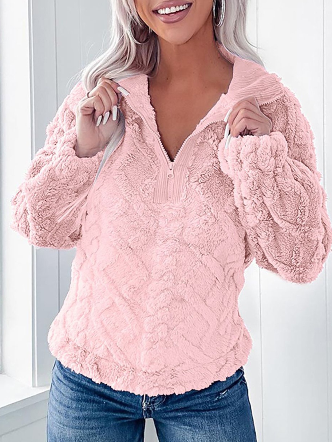 

StyleCast x Revolte Women Self Design Sweatshirt, Pink