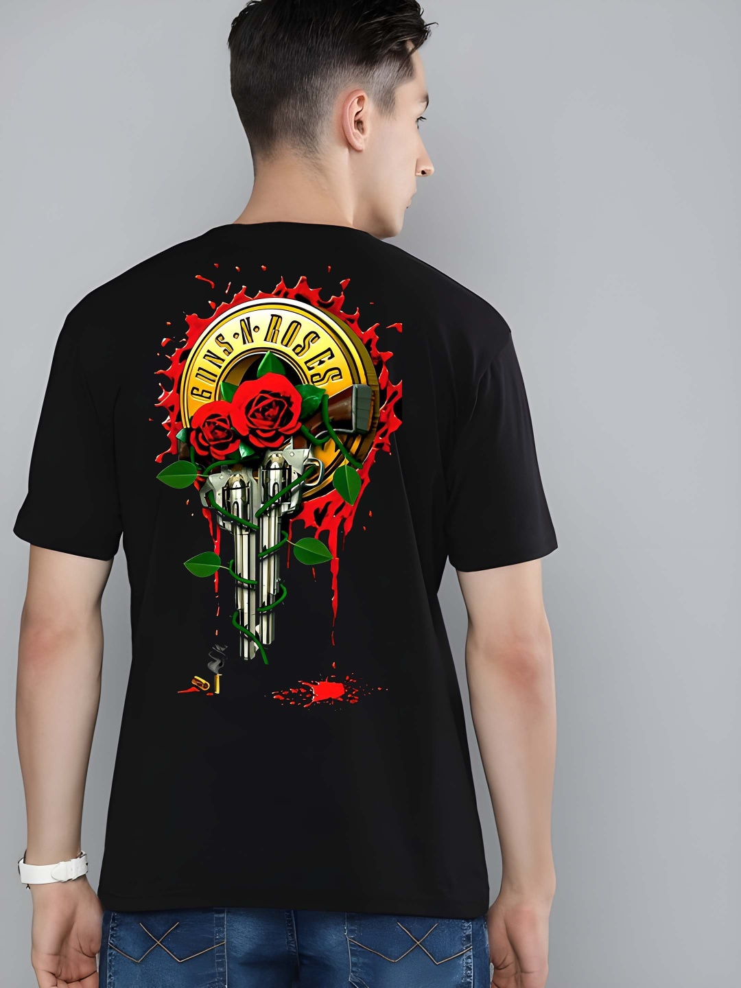 

BOWLIFESTYLE Men Graphic Printed Round Neck Cotton T-shirt, Black