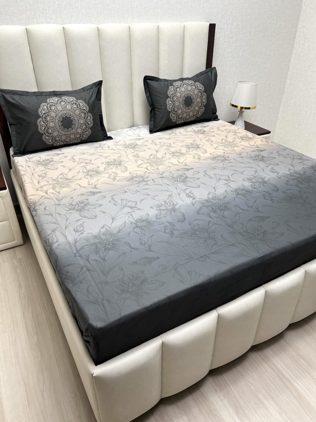 

Pure Decor Royal Majestic Grey Printed Pure Cotton 240 TC King Bedsheet Set 2.74m x 2.74m