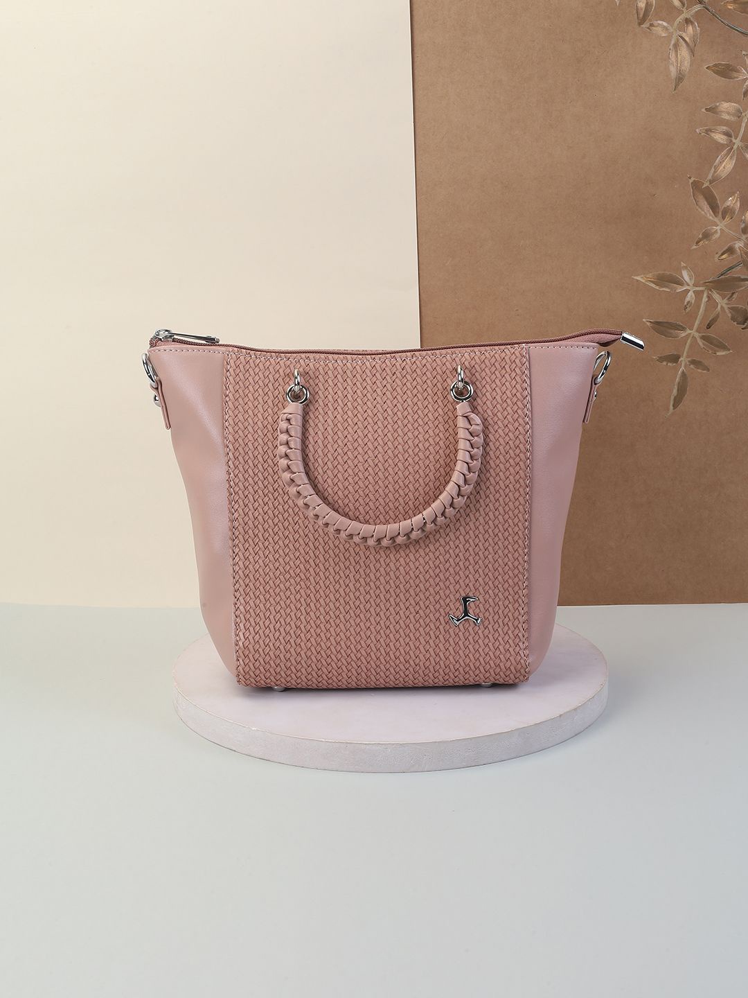 

Mochi Women Textured Structured Handheld Bag, Pink