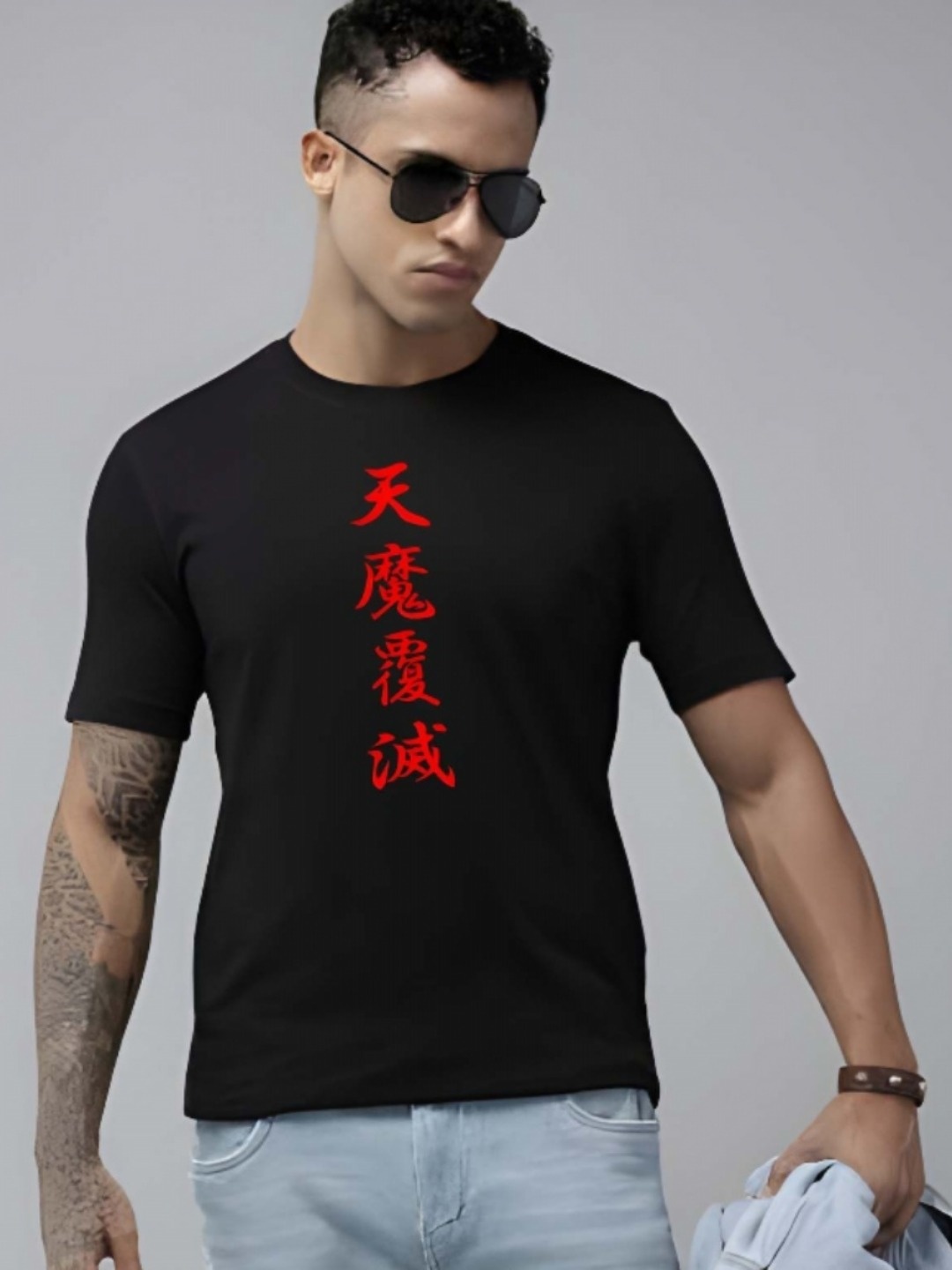 

BOWLIFESTYLE Men Pure Cotton T-shirt, Black