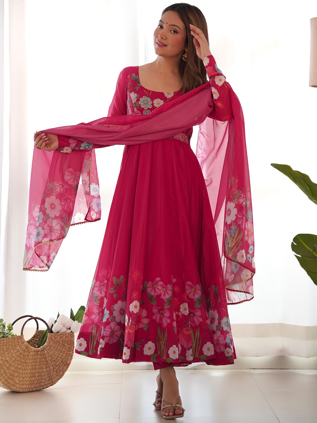 

KALINI Women Ethnic Motifs Printed Regular Kurta with Trousers & With Dupatta, Pink