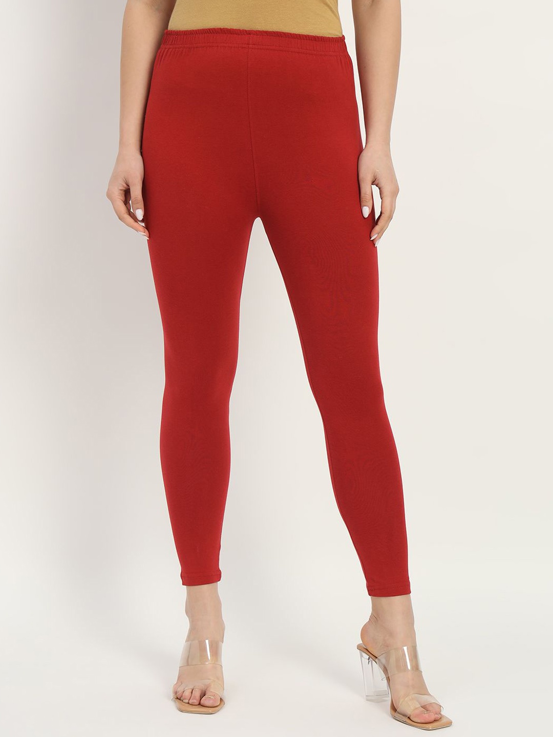 

Thread Plus Women Ankle Length Super Stretchable Solid Cotton Leggings, Maroon