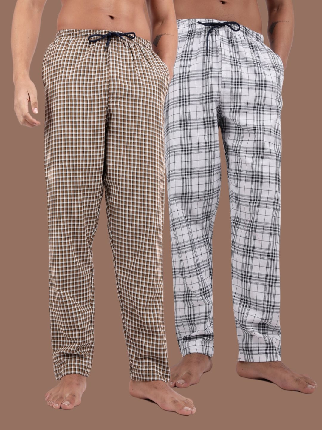 

Kryptic Men Pack Of 2 Checked Cotton Lounge Pants, Brown