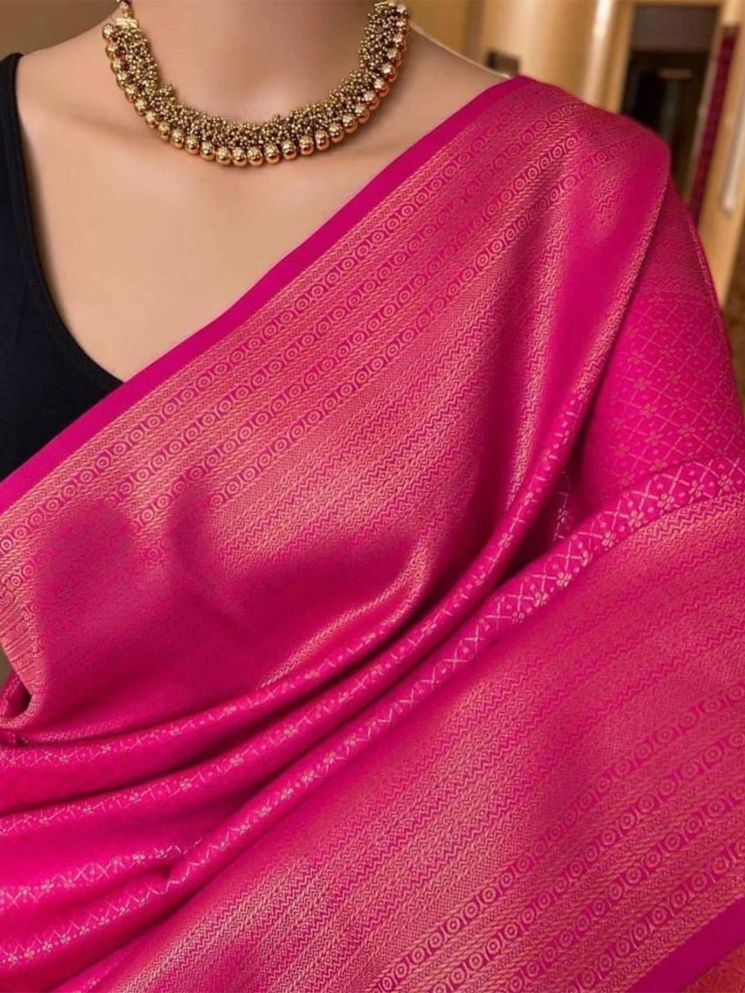 

Taslar Woven Design Pure Silk Banarasi Saree, Pink