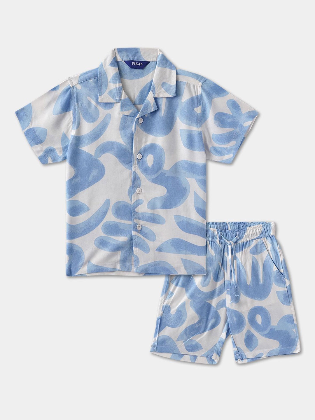 

R&B Boys Printed Shirt Collar Shirt With Shorts Co-Ords, White