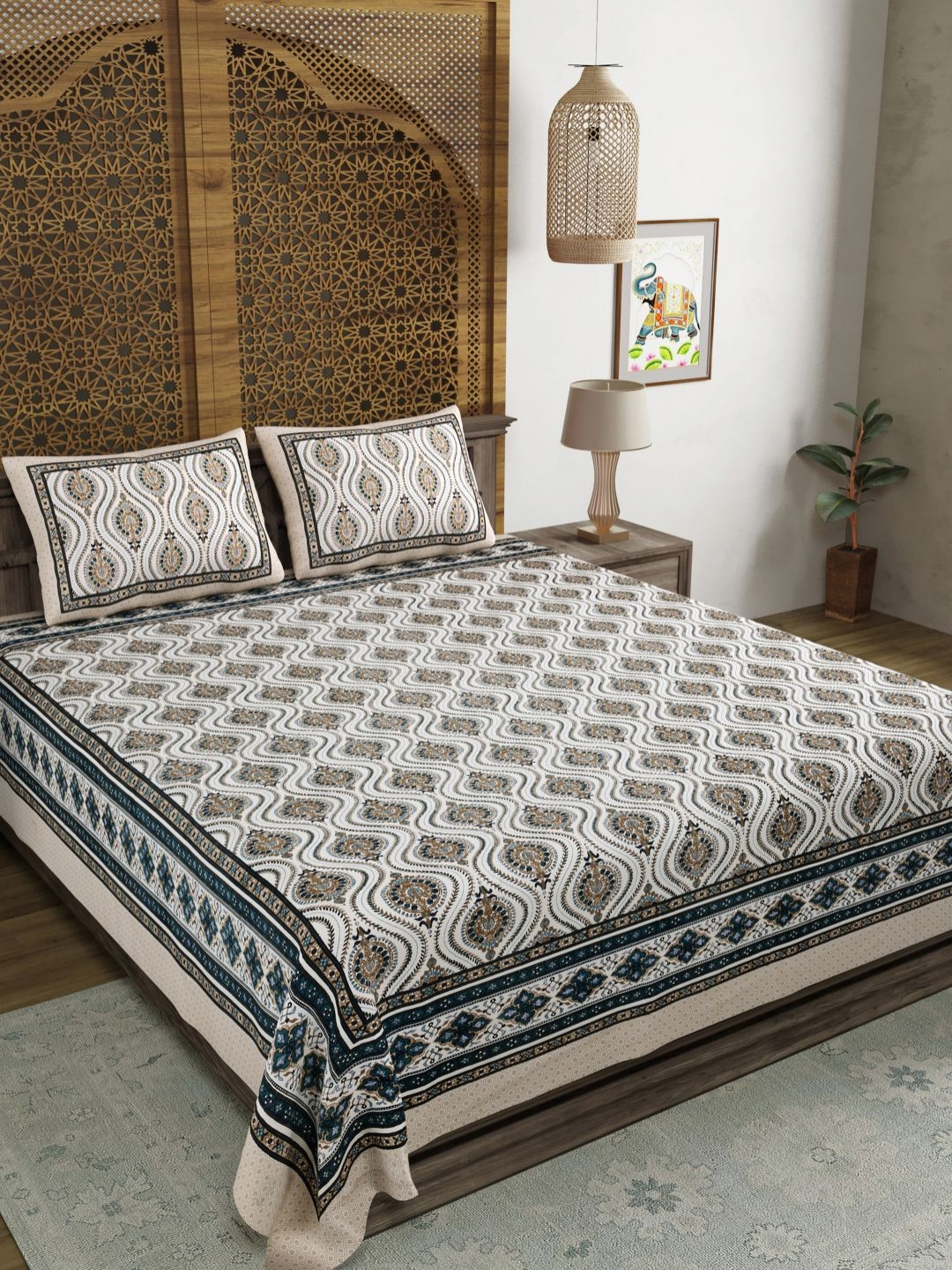 

Myntra Elegant Homes Brown Printed Cotton 120 TC King Bedsheet Set 2.18 m X 2.64 m
