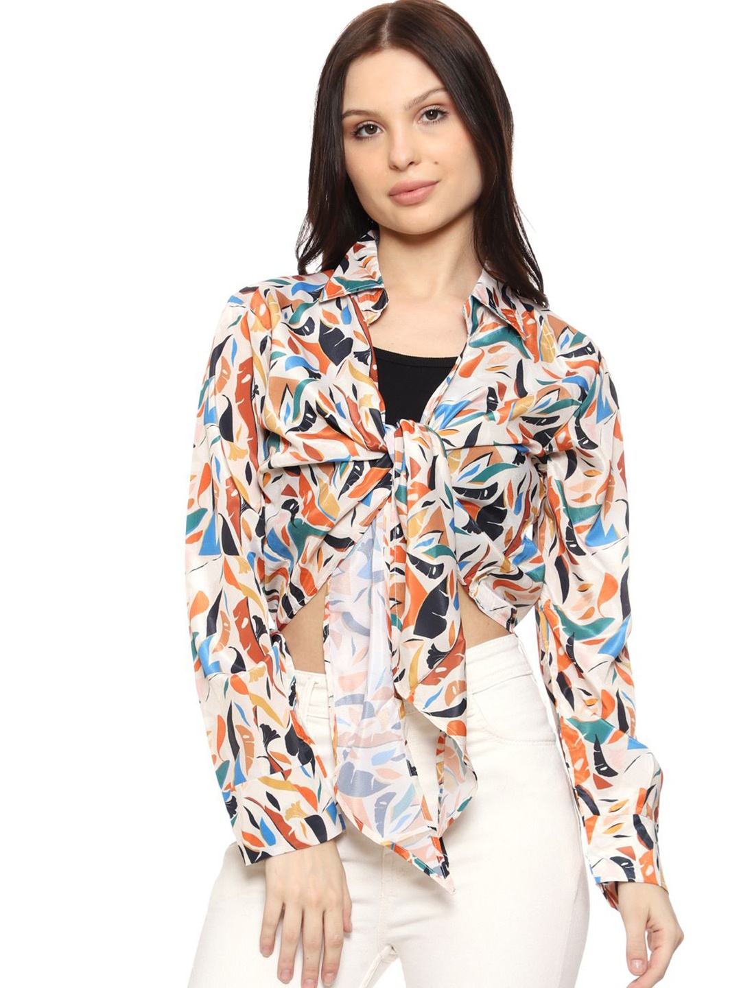 

SXV STYLE Women Cuffed Sleeves Shirt Style Top, White