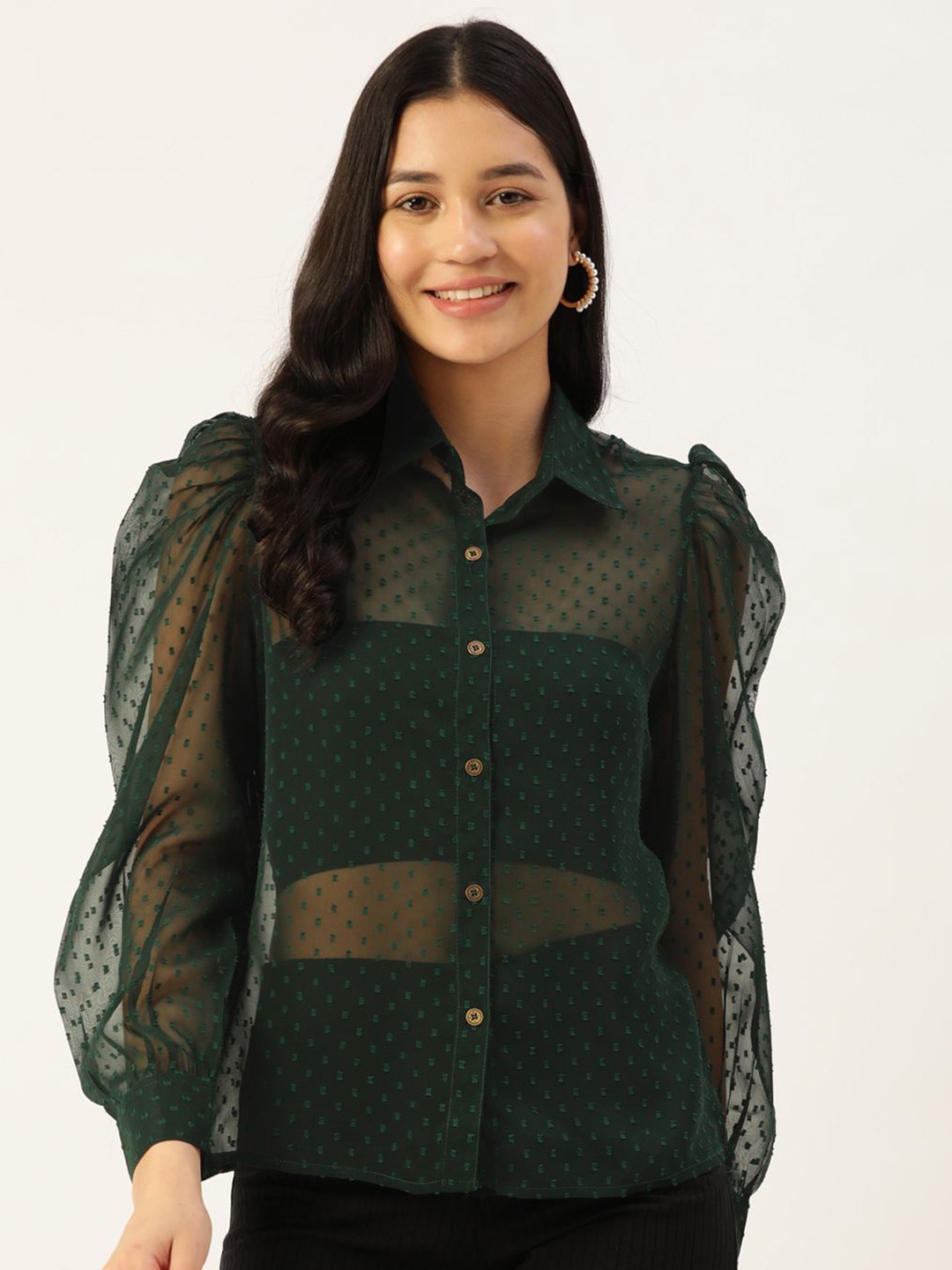 

Moda Rapido Women Opaque Party Shirt, Green
