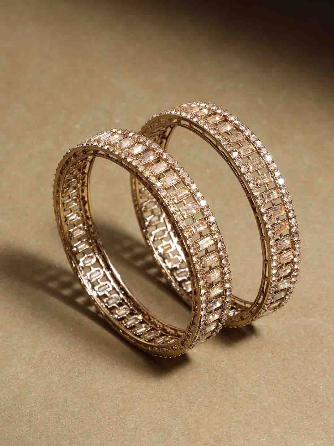 

PANASH Set of 2 Gold-Plated American Diamond Stone Studded Bangles