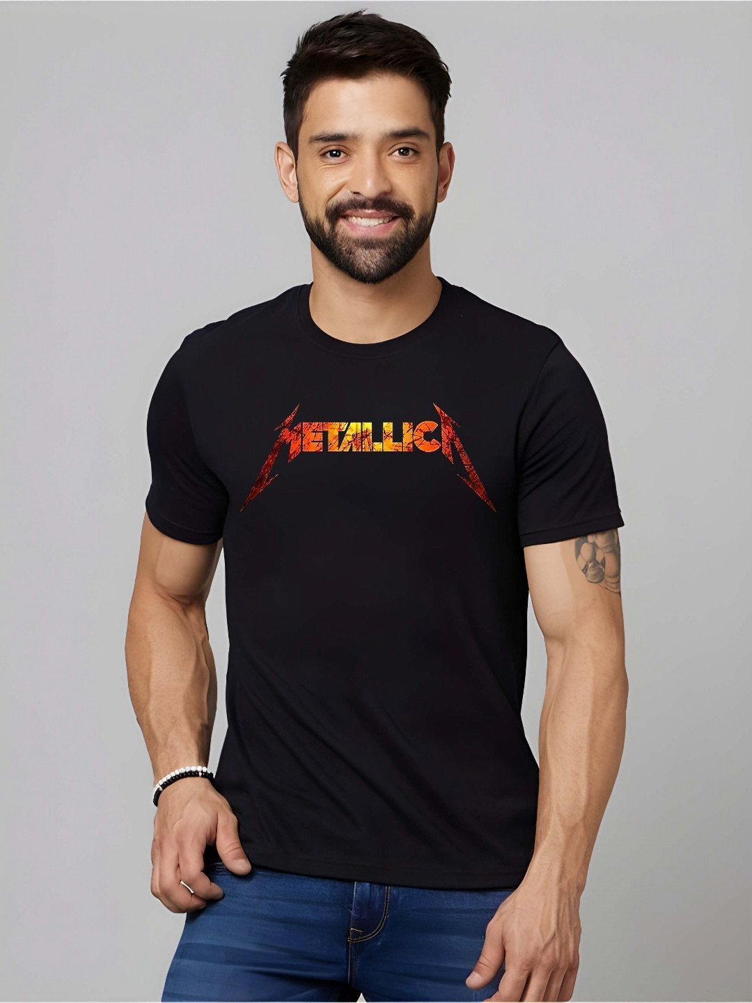 

Krimmple Men Graphic Printed Round Neck Cotton T-shirt, Black