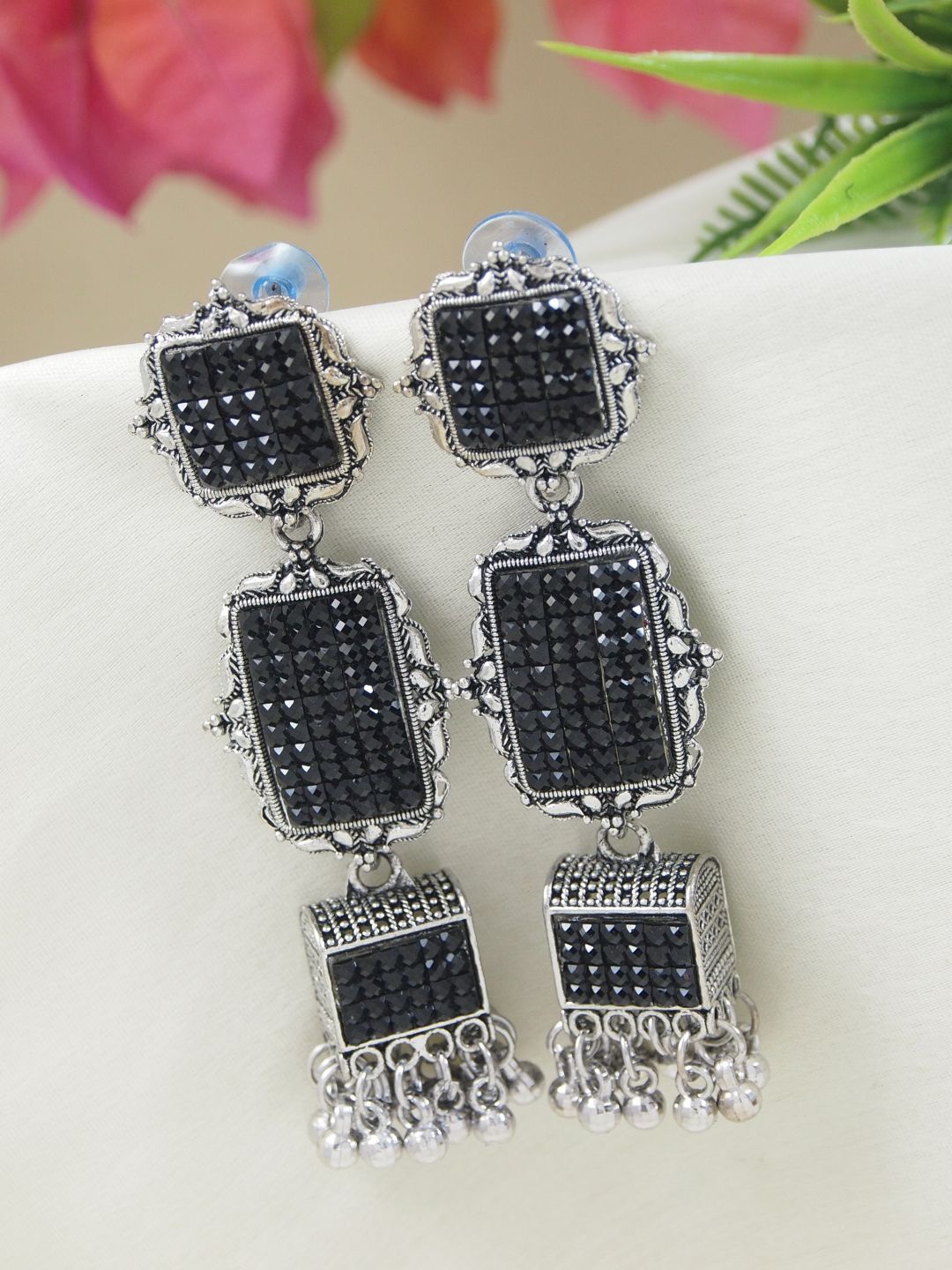 

I Jewels Contemporary Jhumkas Earrings, Silver