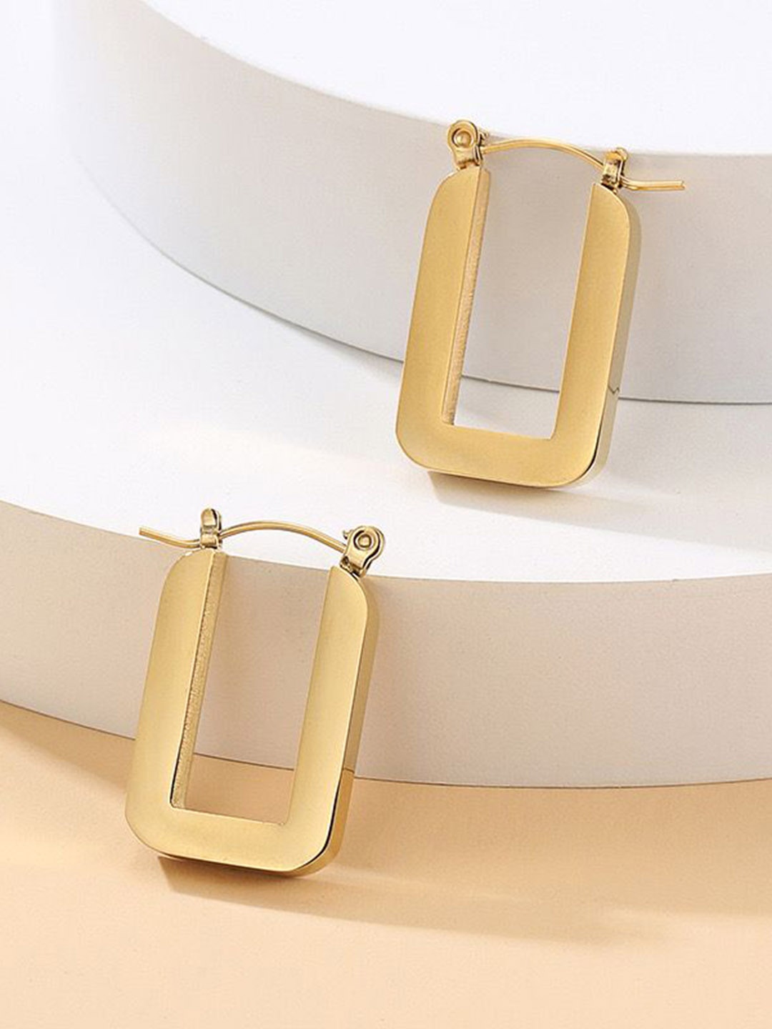 

MYKI Contemporary Gold-Plated Square Shaped Drop Earrings