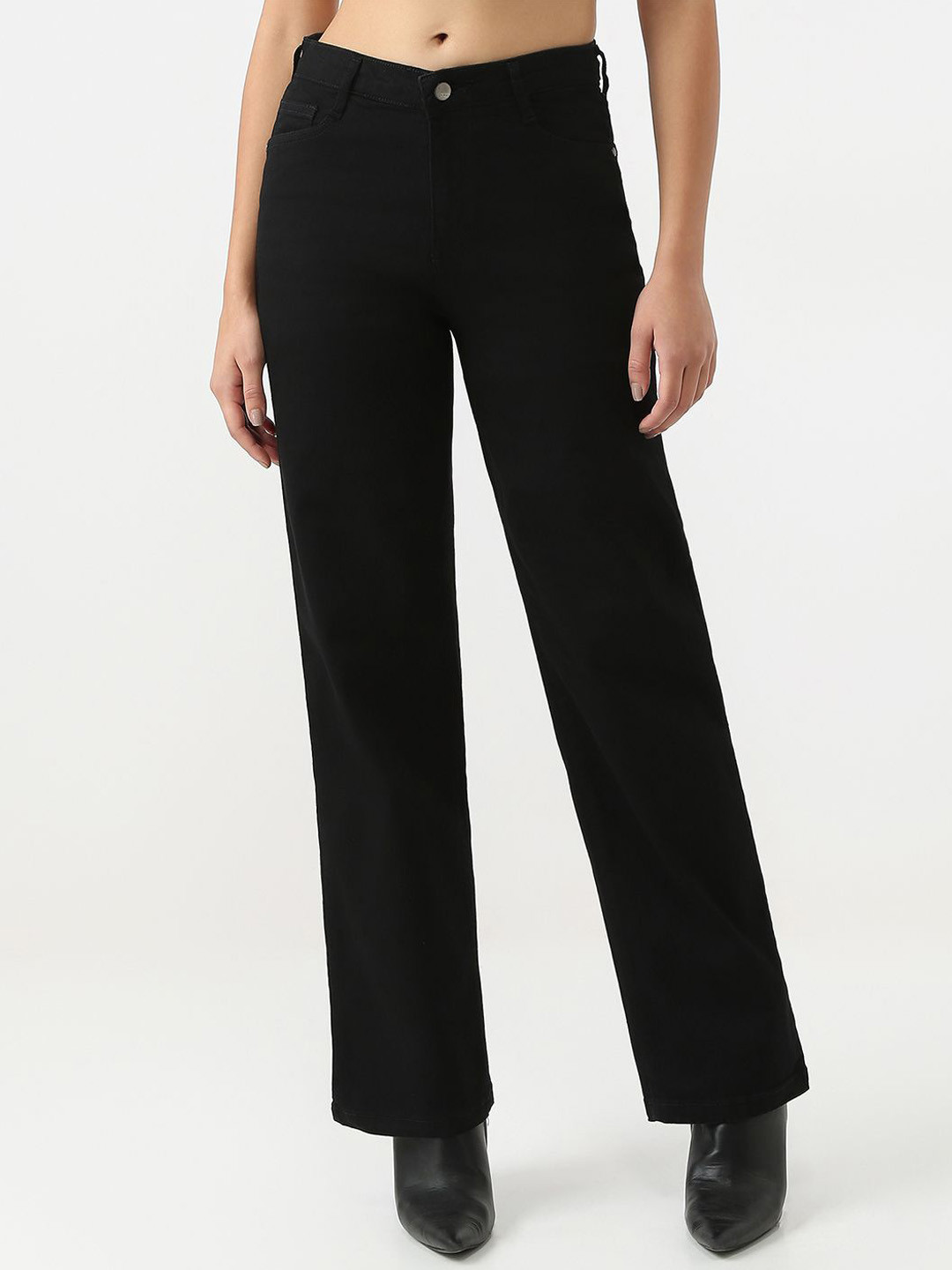 

Kraus Jeans Women Straight Fit High-Rise Jeans, Black