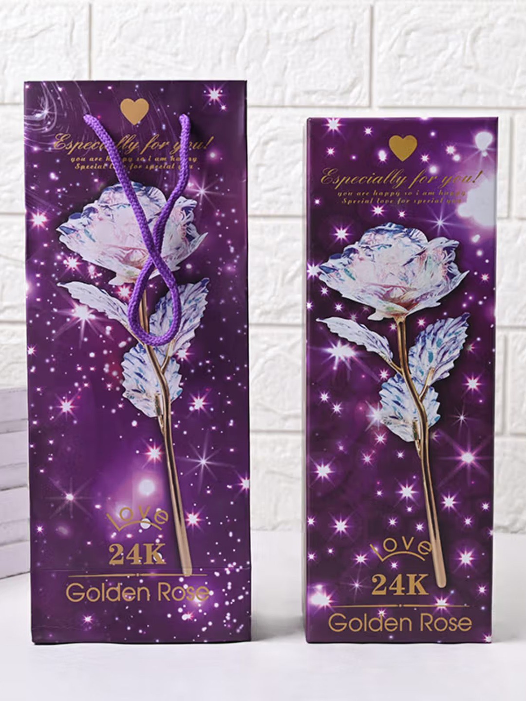 

Floweraura Purple & White Rainbow Rose Crystal Curio Showpiece