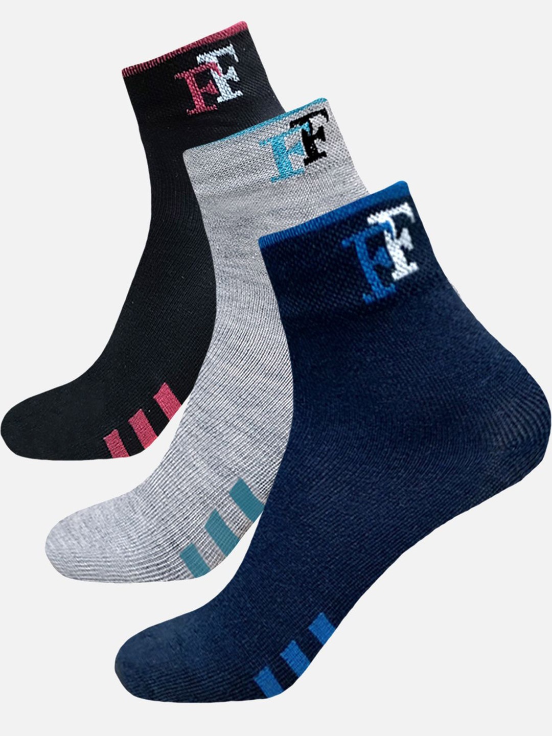 

StyFun Men Pack Of 3 Striped Ankle Length Running Socks, Black