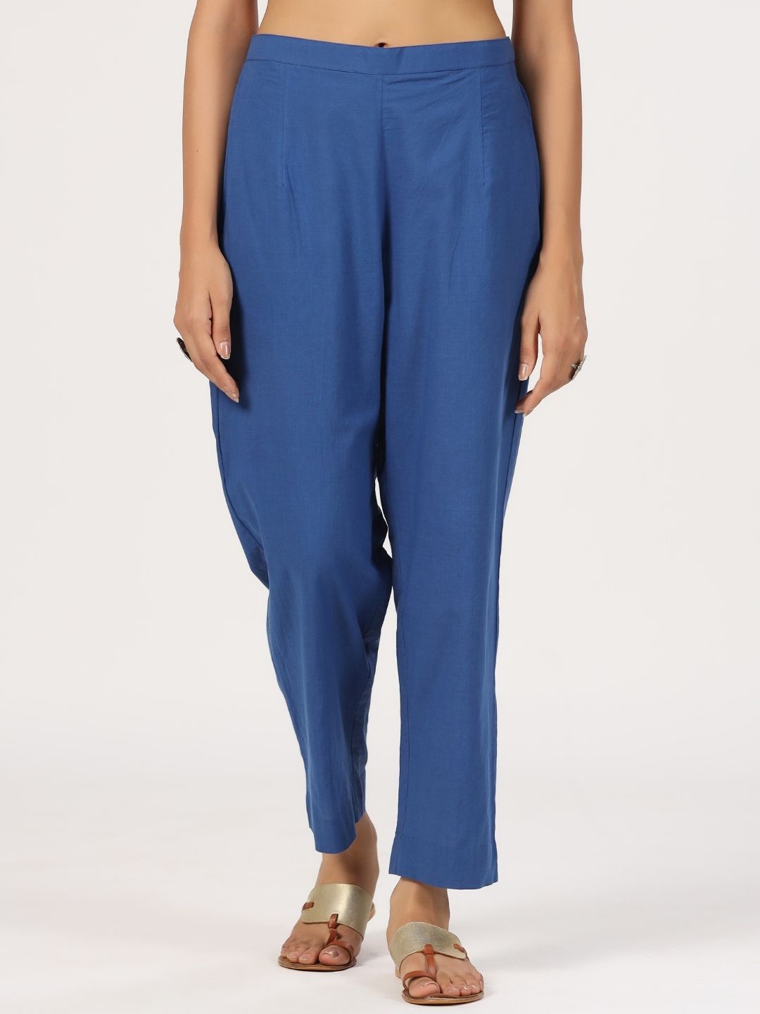 

JAIPURRANG Women Mid-Rise Comfort Fit Cotton Trousers, Blue