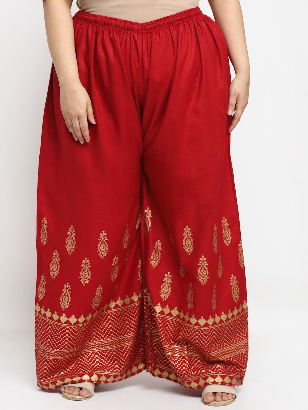 

STYLE PREZONE Women Printed Relaxed Pleated Trousers, Red