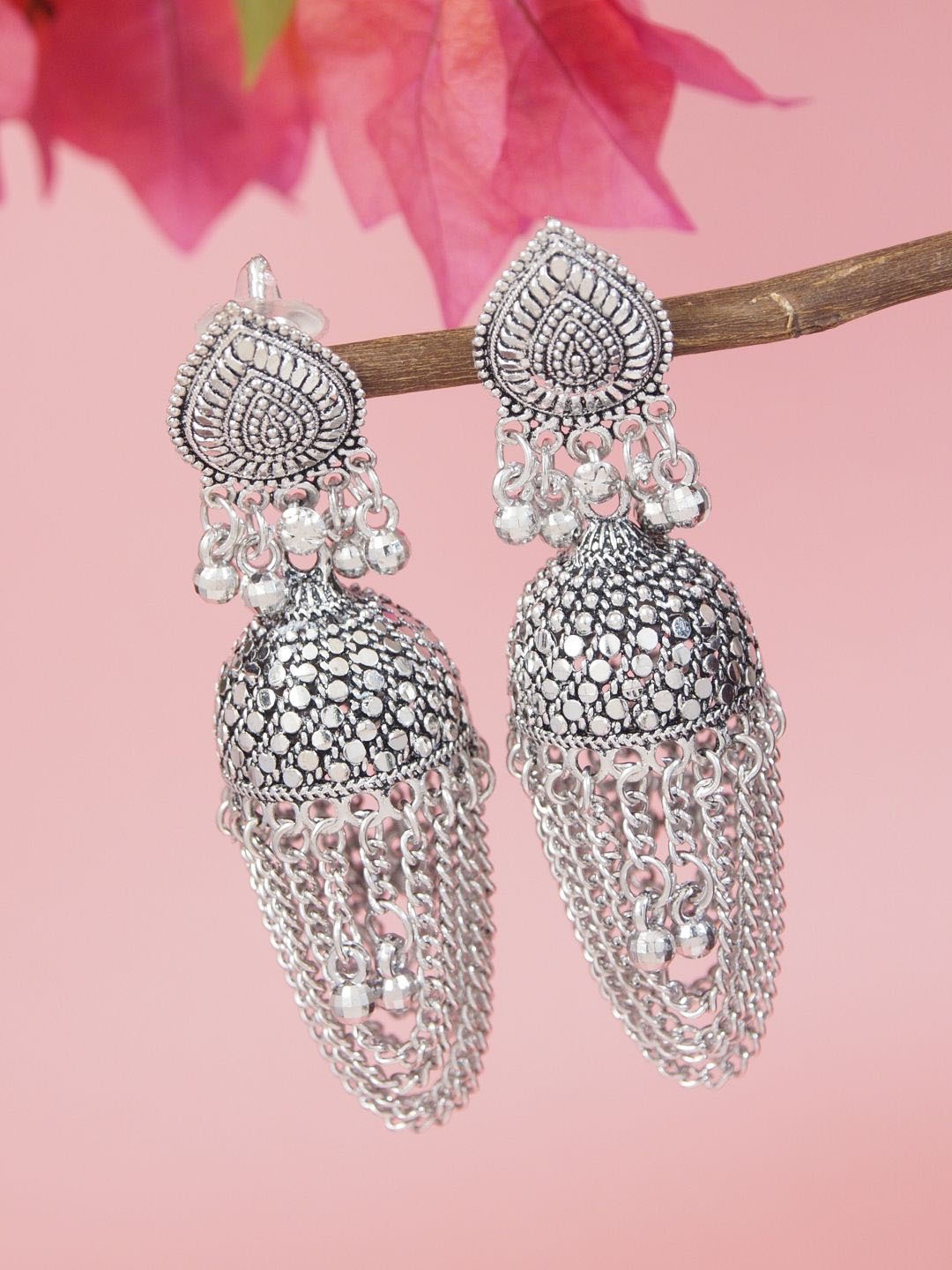 

I Jewels Contemporary Jhumkas Earrings, Silver