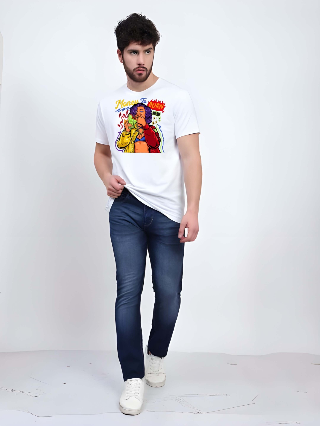 

Krimmple Men Pure Cotton T-shirt, White