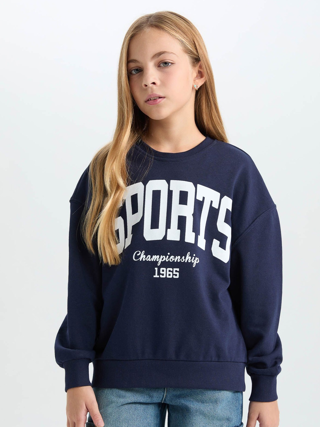 

DeFacto Girls Typography Printed Pullover, Navy blue