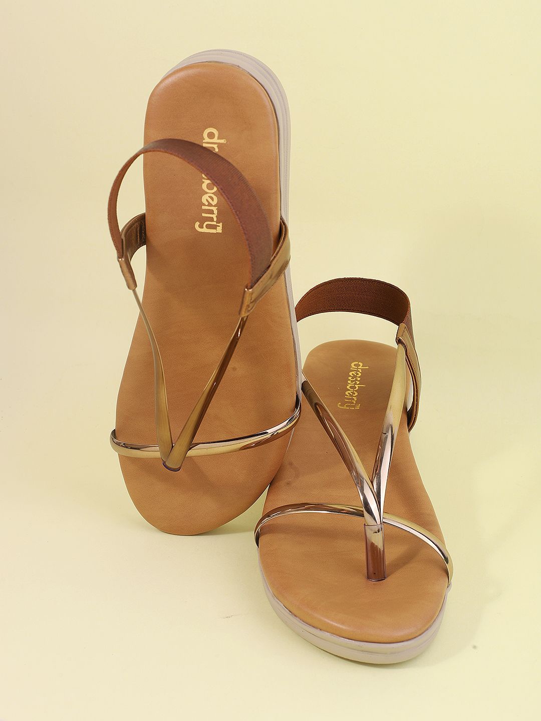 

DressBerry Women Textured Open Toe Flats, Copper