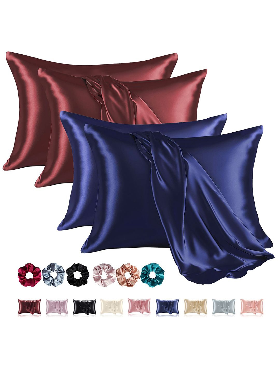 

Kuber Industries Navy Blue & Maroon 4 Pieces Soft Satin Rectangle Pillow Covers