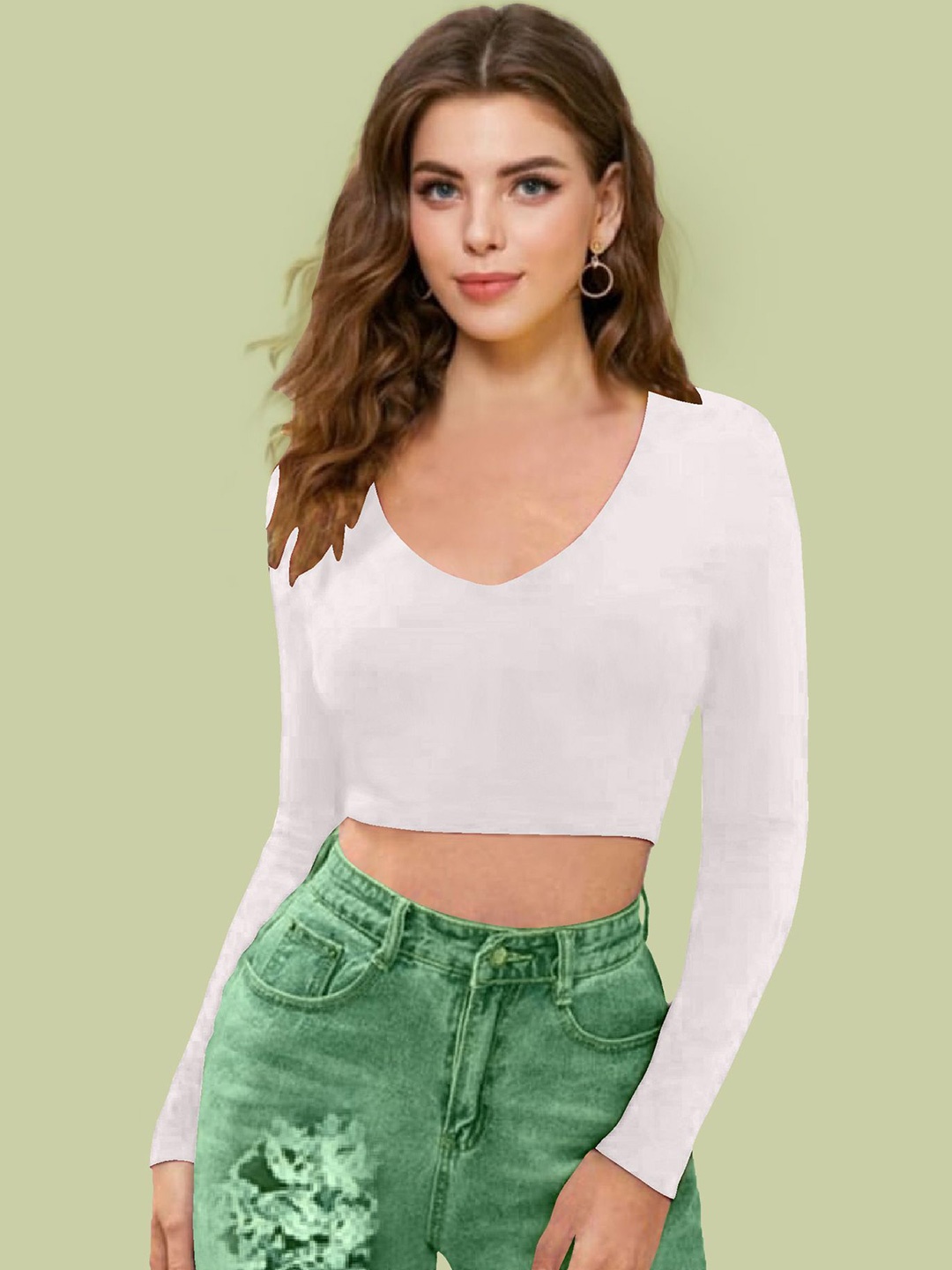 

Dream Beauty Fashion Women V-Neck Fitted Crop Top, White