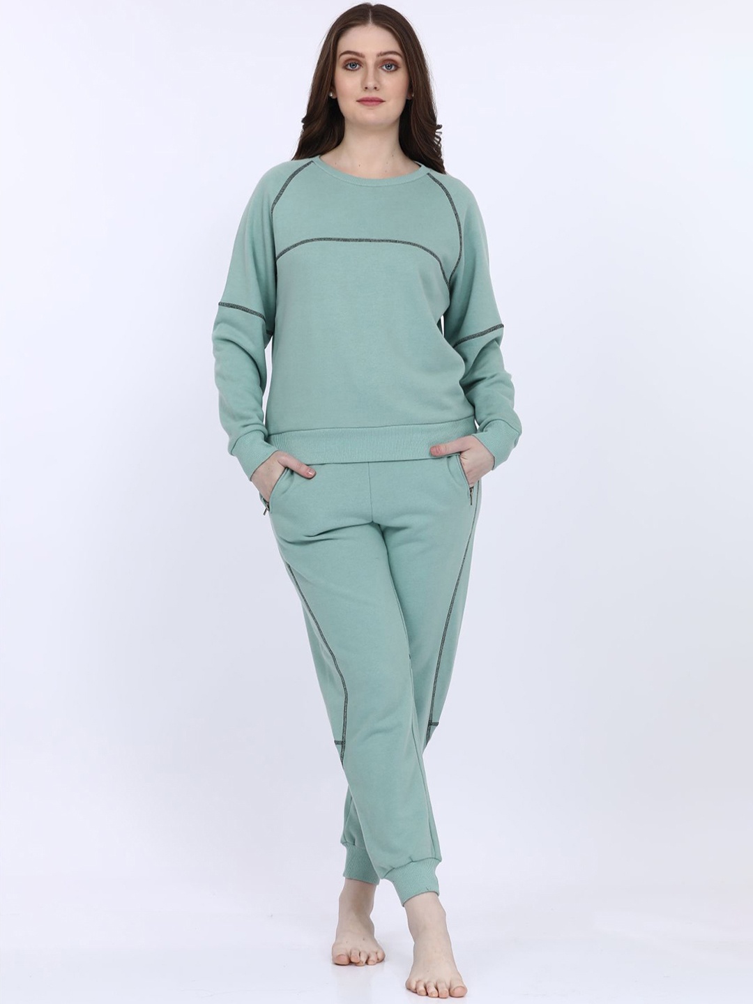 

MAYSIXTY Women Round Neck Top & Trousers Nightsuits, Sea green