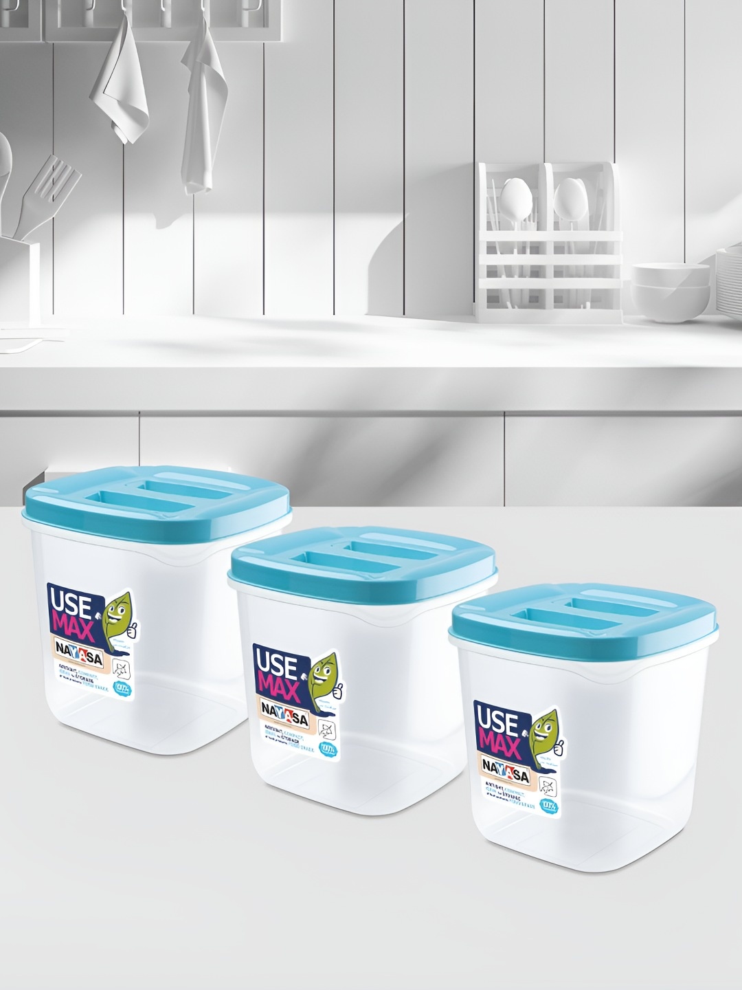 

Nayasa Use Max Blue 3 Pieces Easy to Clean Airtight Canister Containers 550 ml Each