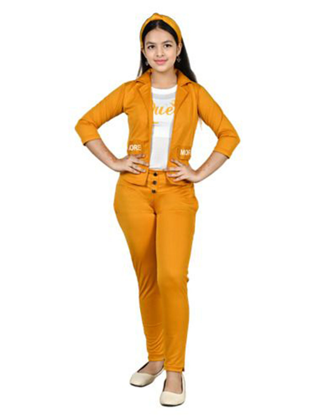 

NEYSA Girls Printed Round Neck Cotton T-Shirt With Trouser With Jacket, Yellow