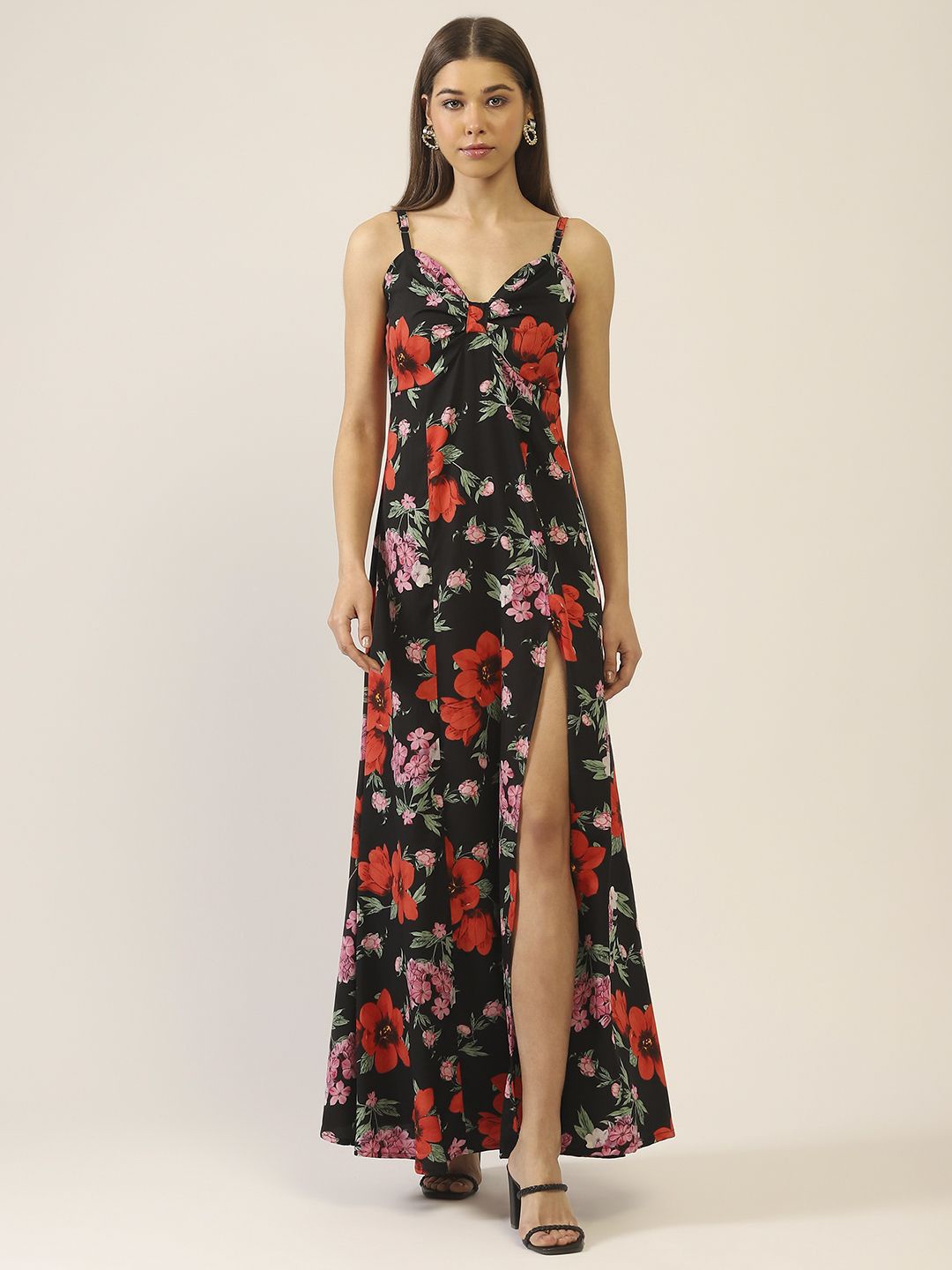 

StyleCast X SERA Floral Print Crepe Fit & Flare Maxi Dress, Black