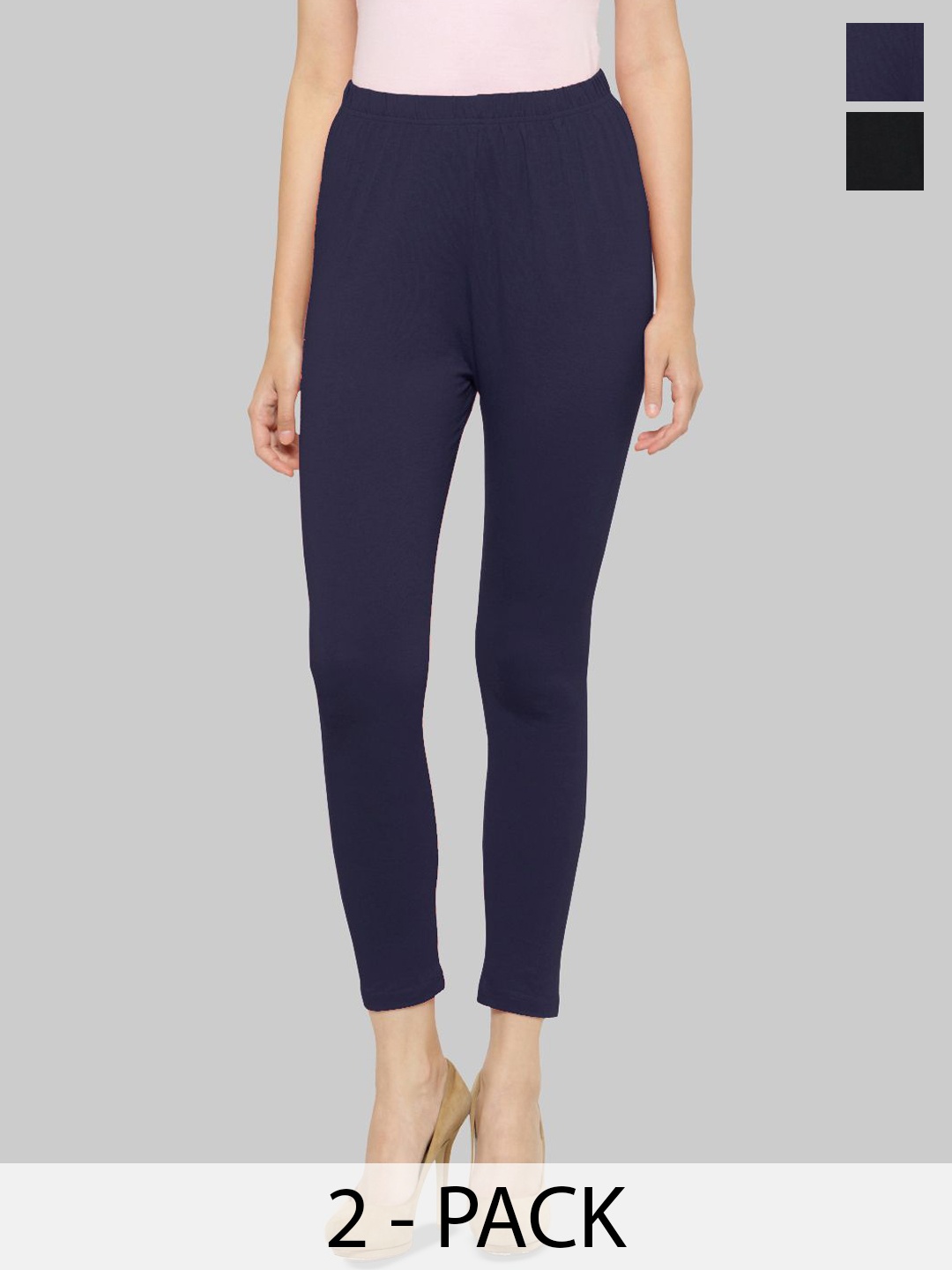 

Castle Lifestyle Pack Of 2 Relaxed Fit Ankle Length Leggings, Navy blue
