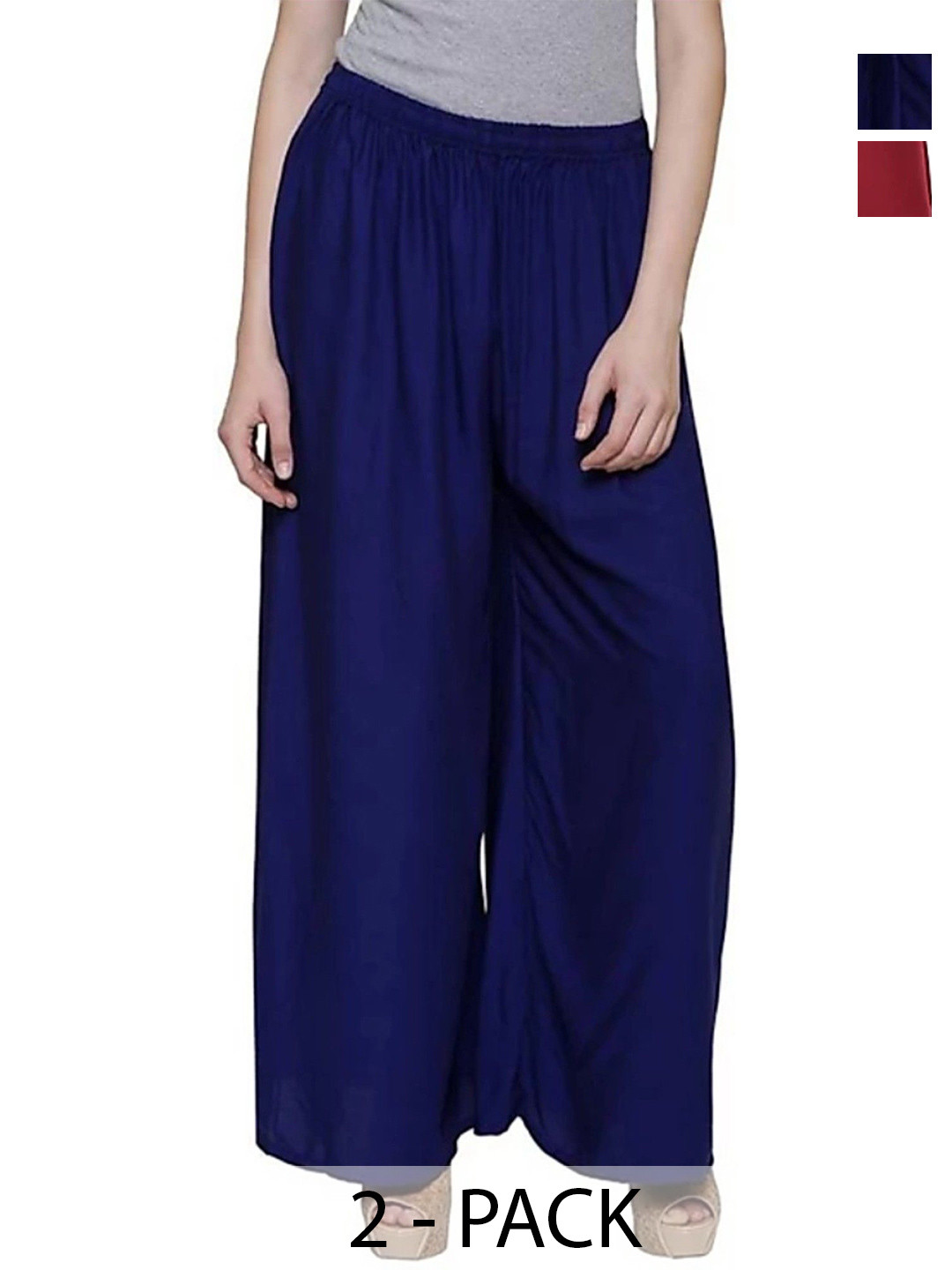 

FAMBEE Women Pack Of 2 Flared Palazzos, Blue