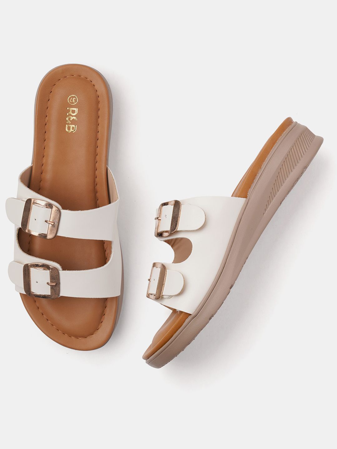 

R&B Women Open Toe Flats, White