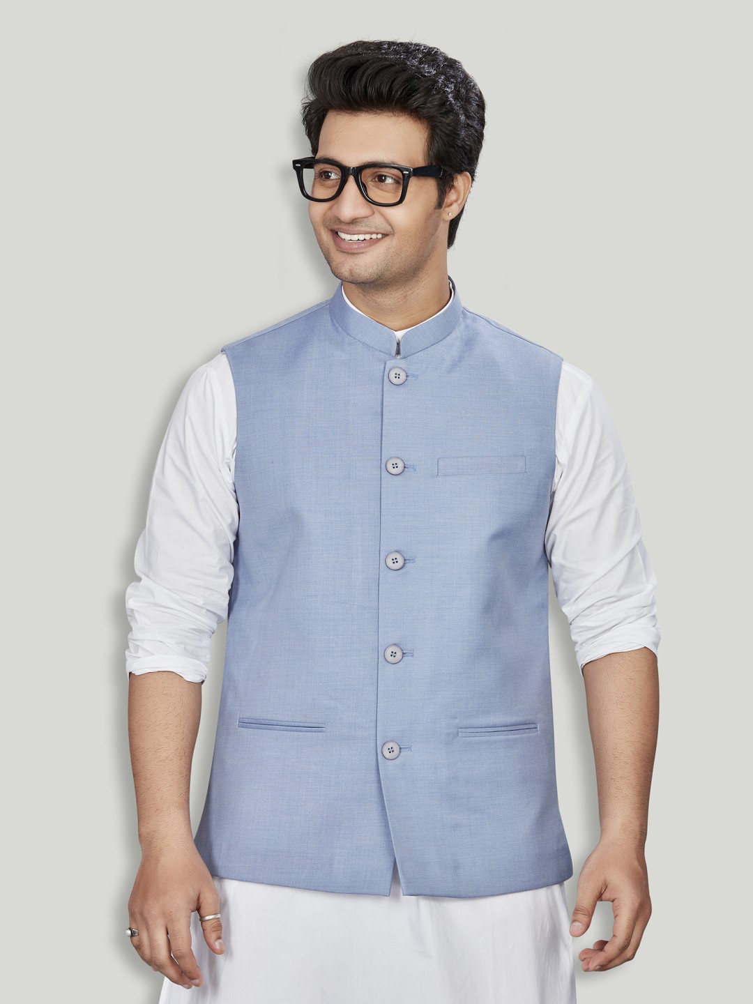 

Authentics Men Self-Design Nehru Jacket, Blue