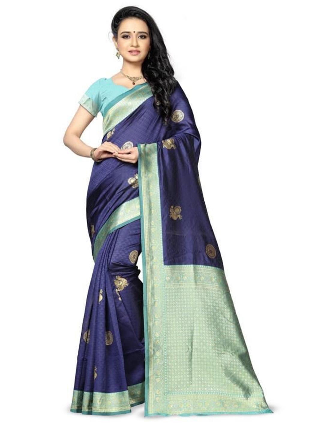 

Manu Designer Ethnic Motif Woven Design Zari Saree, Blue