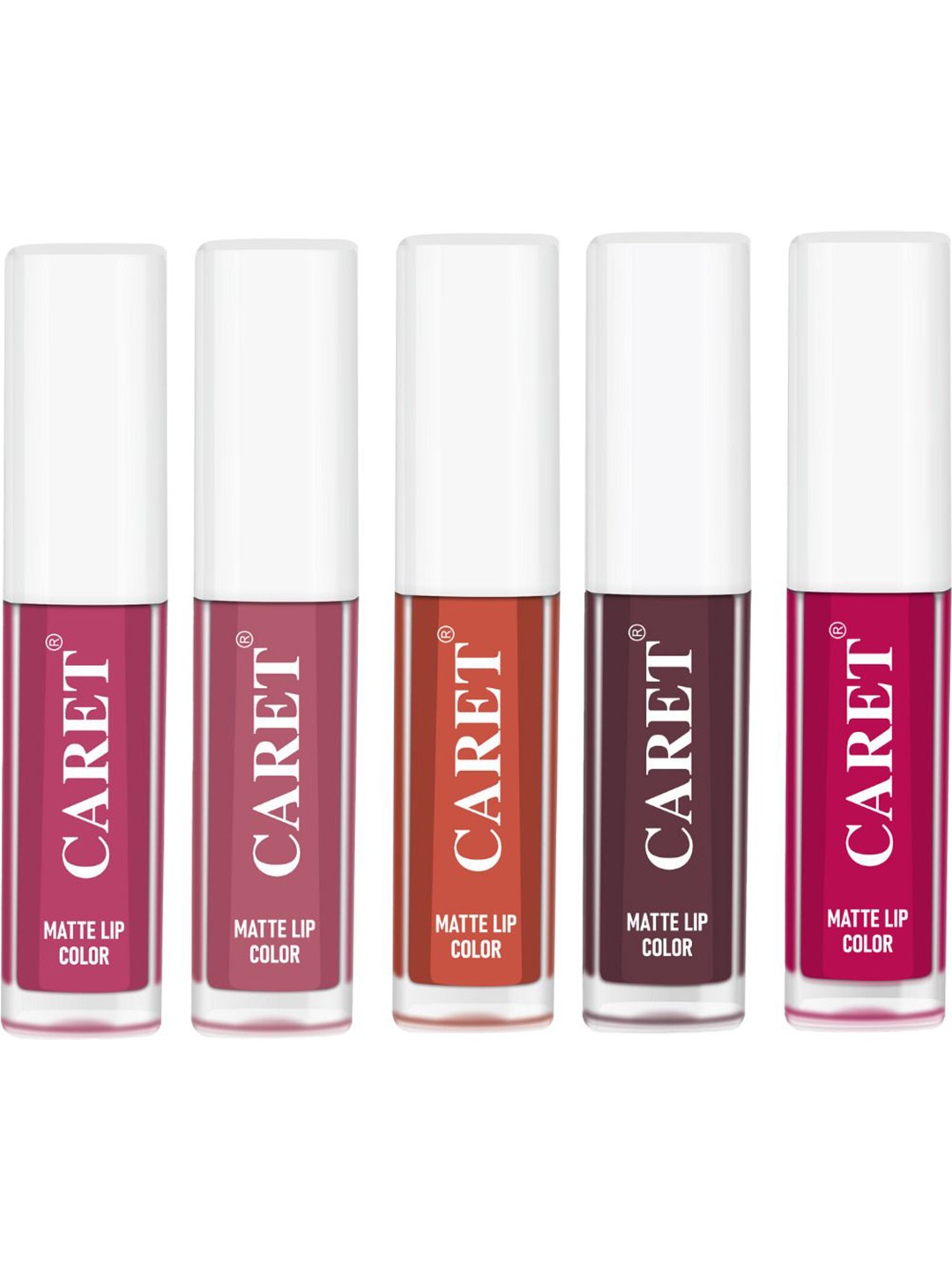 

CARET ORGANIC Set Of 5 Super-Pigmented Liquid Matte Lipsticks - 2 ml Each - 8-2-6-7-5, Pink