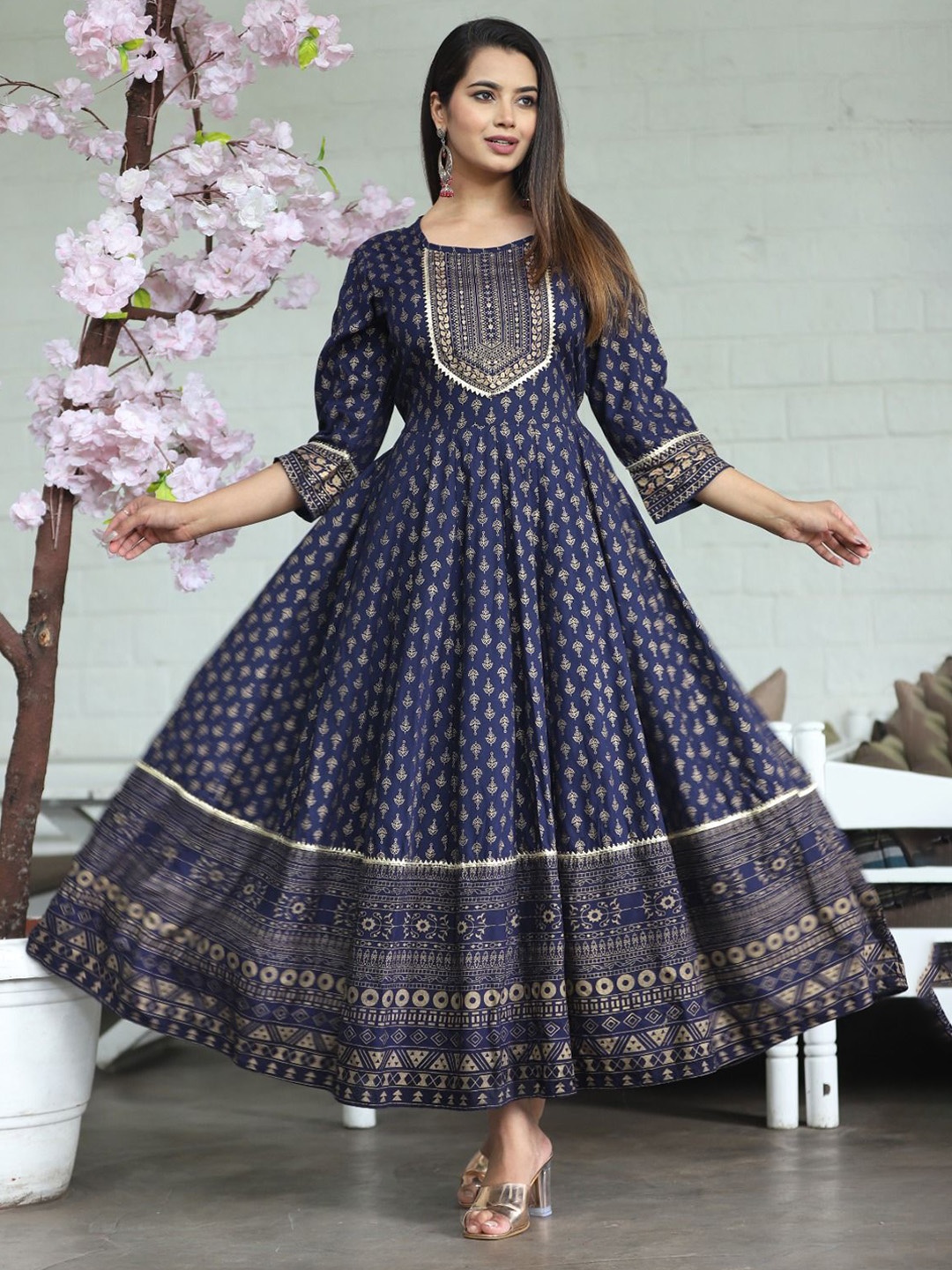 

Pristyle Ethnic Motifs Woven Design Gotta Patti Anarkali Kurta, Blue