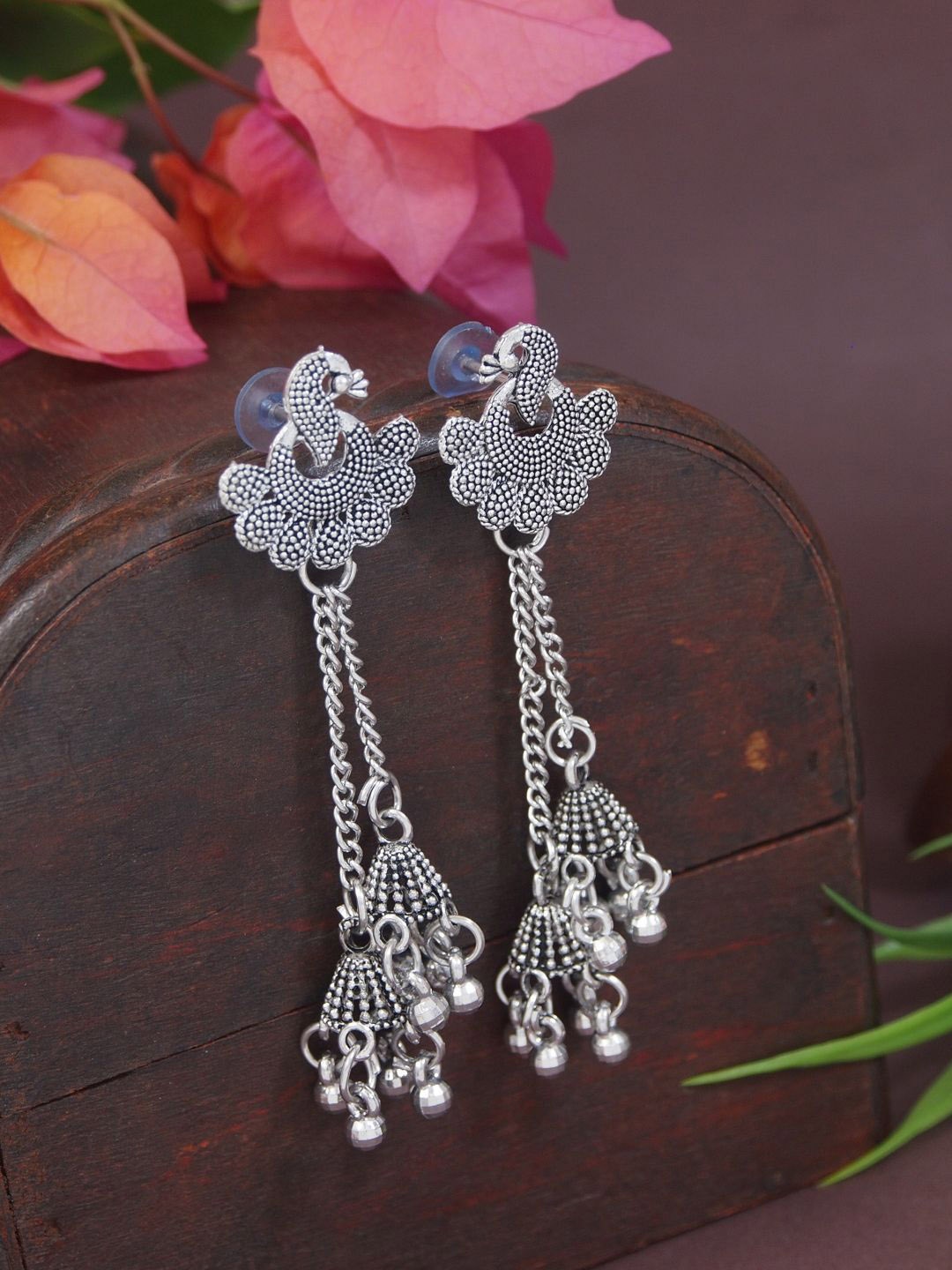 

I Jewels Contemporary Jhumkas Earrings, Silver