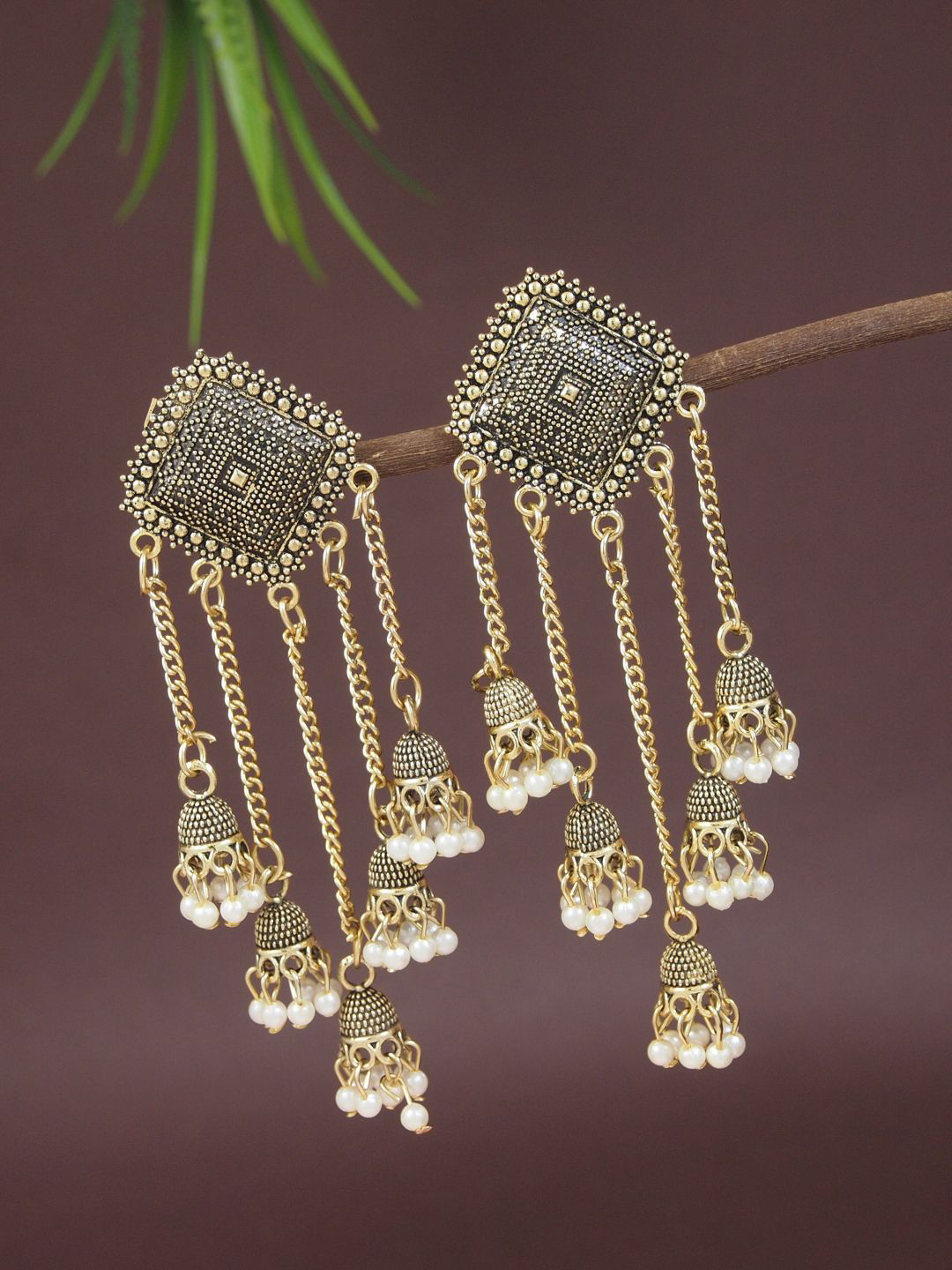

I Jewels Contemporary Jhumkas Earrings, Gold
