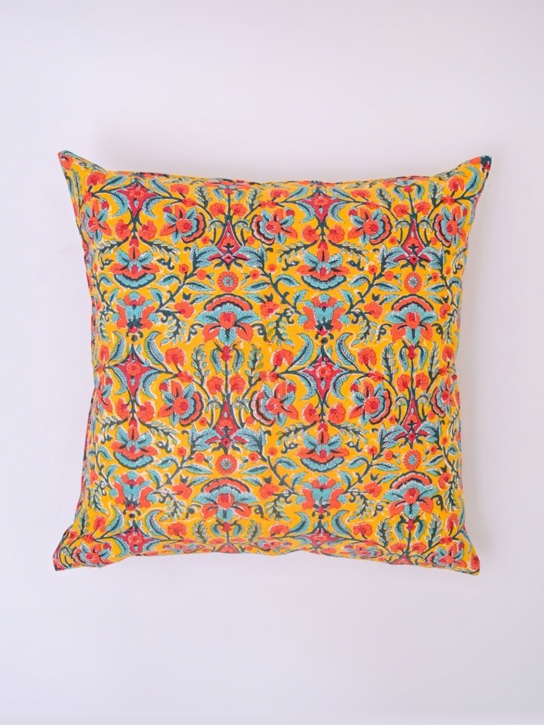 

Block N Style Mustard And Red Ethnic Motifs Printed Cotton Square Cushion Cover