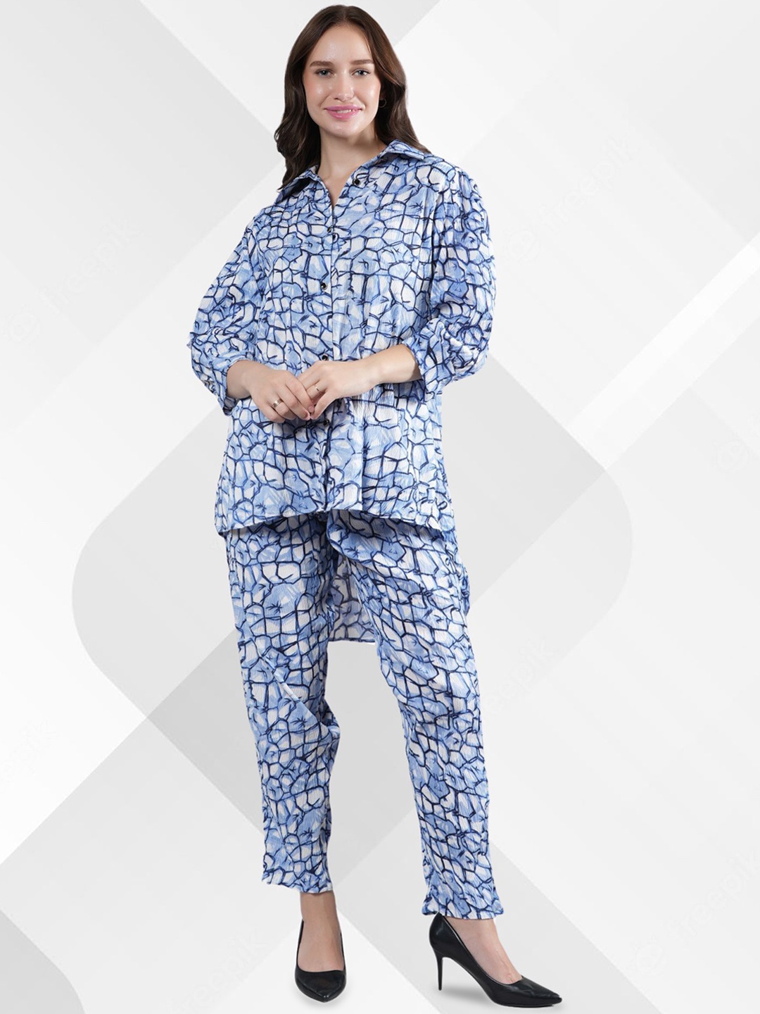 

NEYSA Abstract Printed Shirt Collar And Trouser, Blue