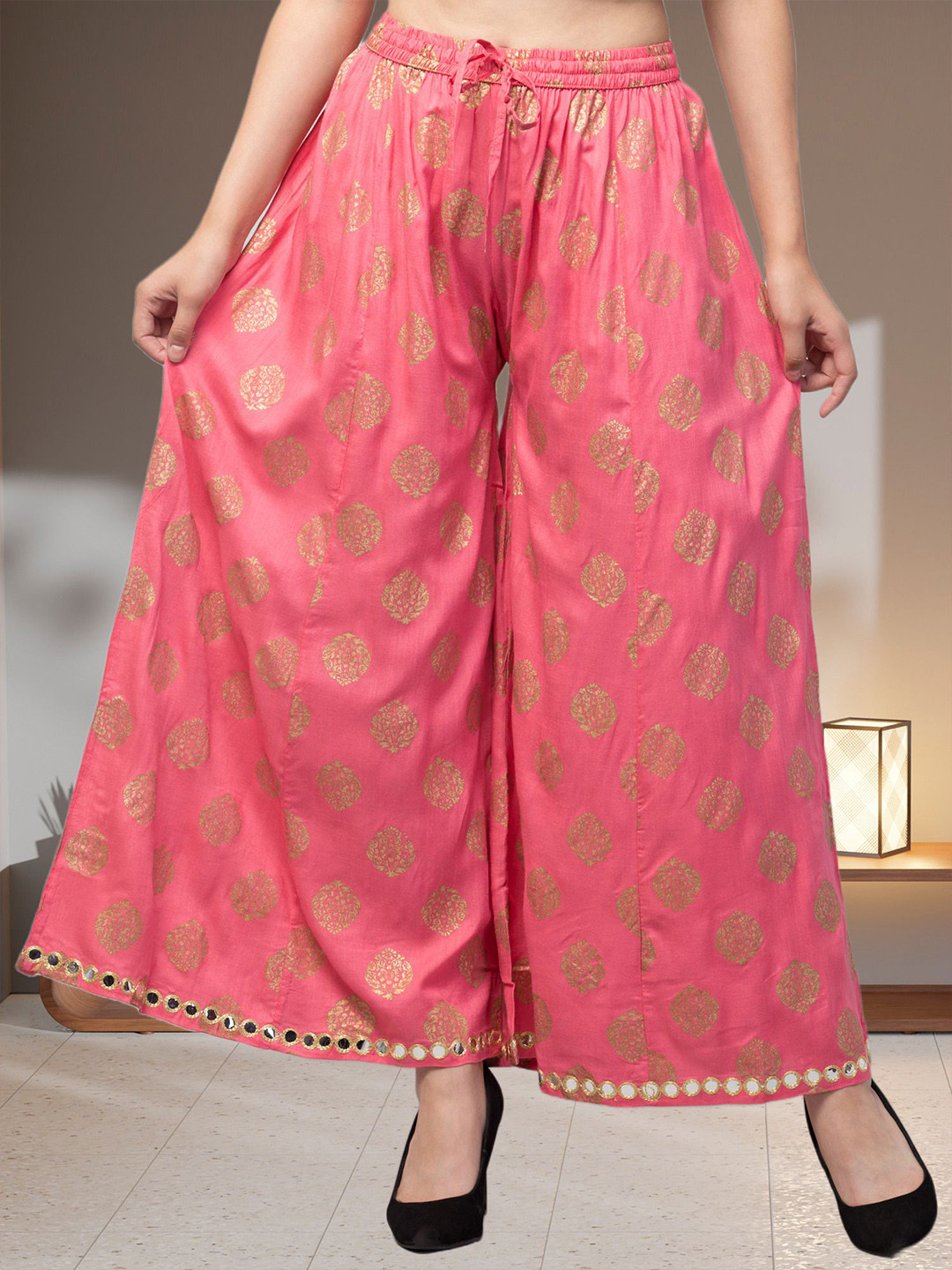 

FAMBEE Women Floral Flared Palazzos, Pink