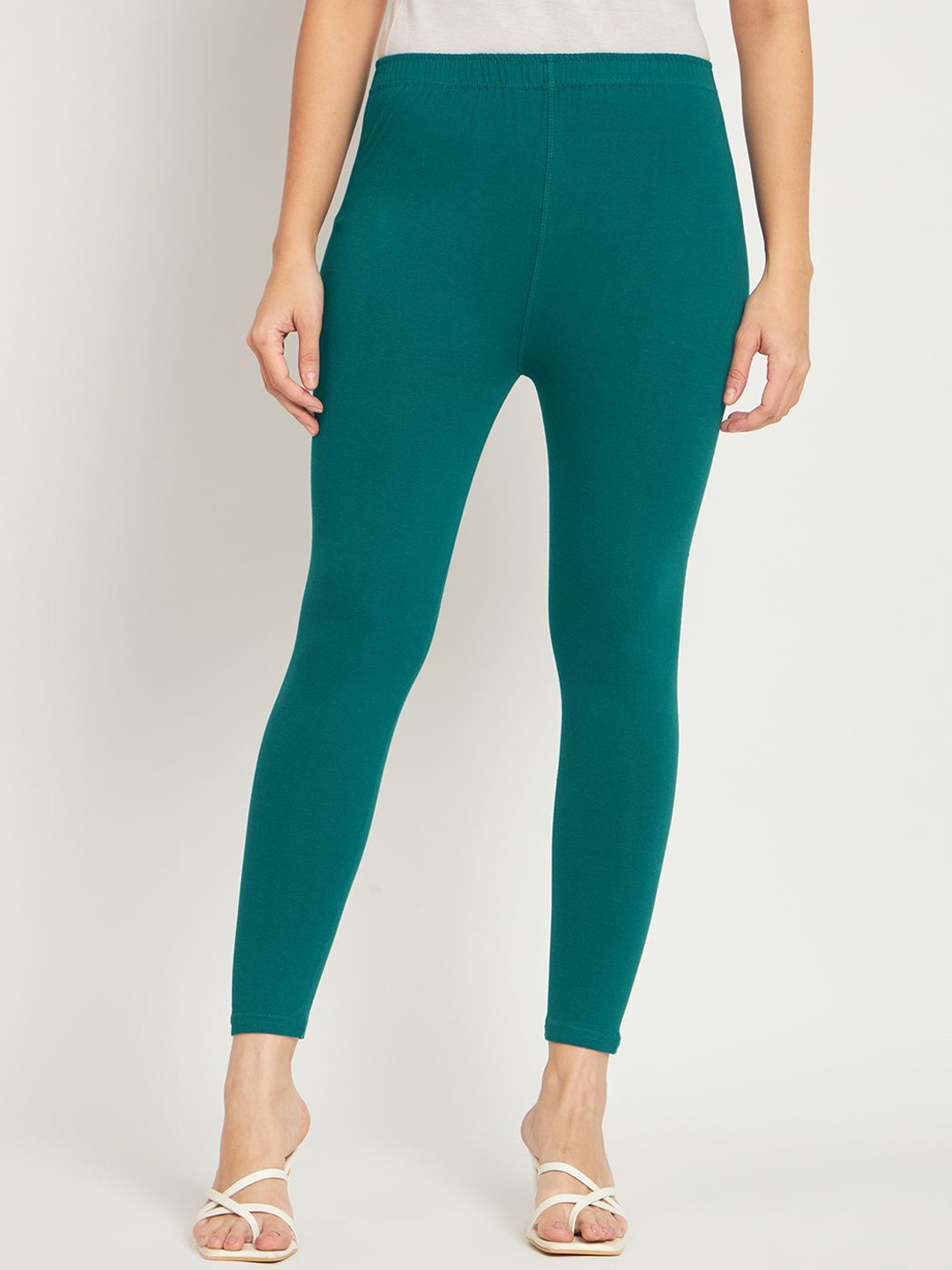 

Thread Plus Women Ankle Length Super Stretchable Solid Cotton Leggings, Sea green