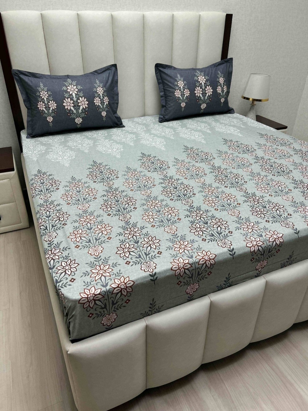 

Pure Decor Cotton King Size Double Bed Bedsheet With 2 Pillow Covers 2.74m X 2.74m, Grey