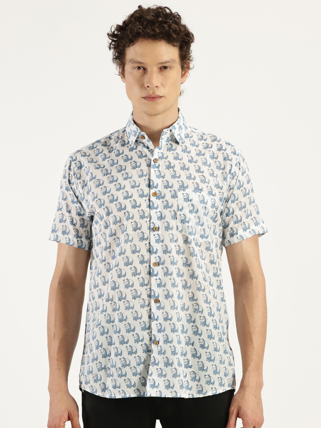 

Patrah Men Printed Half sleeves Casual Cotton Shirt, White