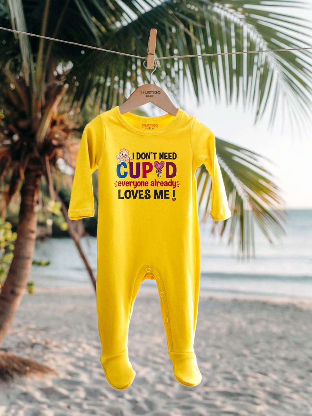 

FFLIRTYGO Infants Kids Valentine day Printed Pure Cotton Sleepsuit, Yellow