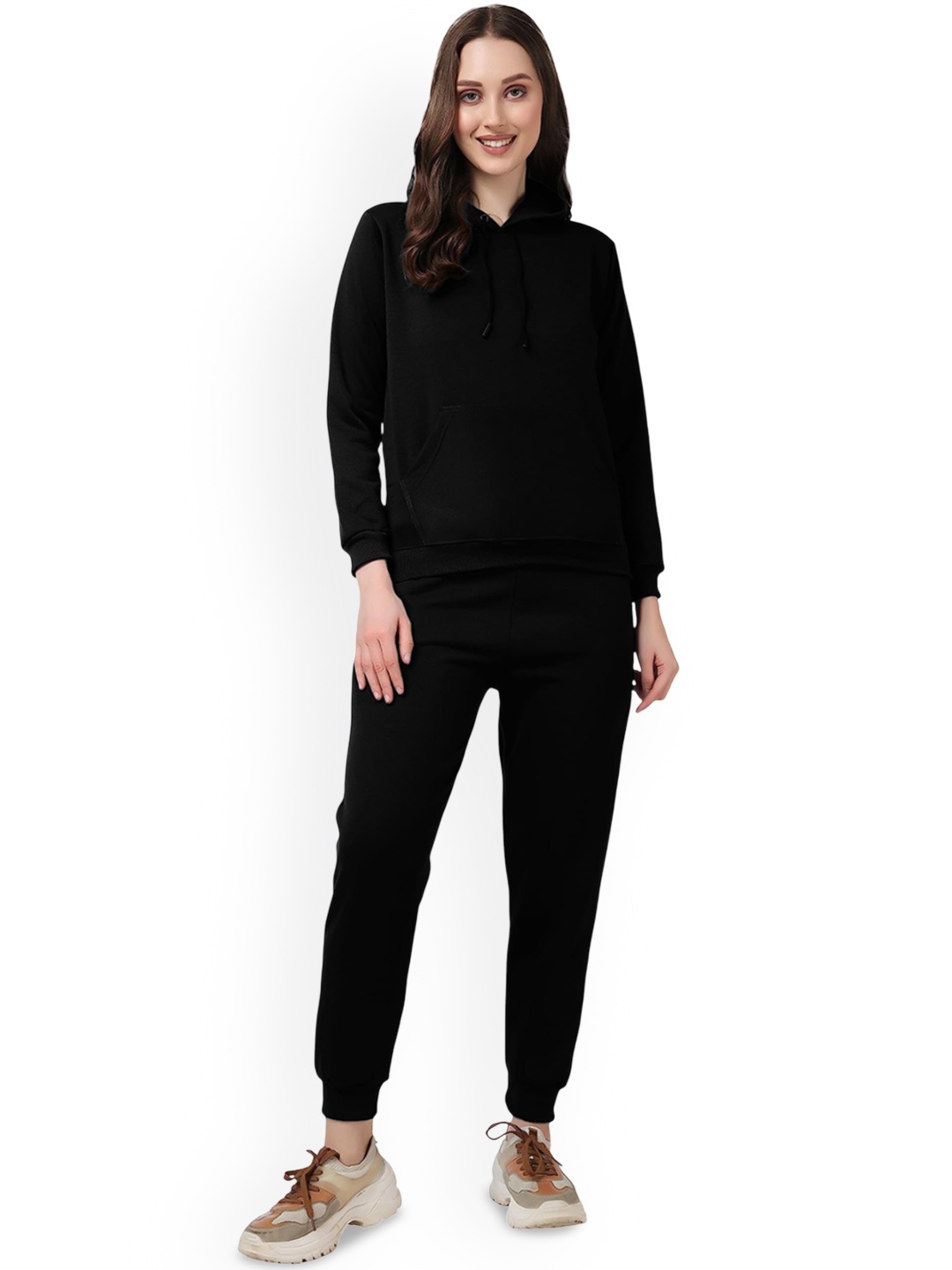 

NOTWILD Women Cotton Hooded Sweatshirt & Joggers, Black